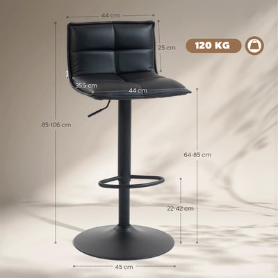 HOMCOM Set of Two Modern Faux Leather Bar Stools - Black 