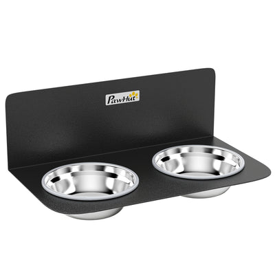 PawHut Wall Mount Dog Bowls, Adjustable Height Raised Dog Feeding Station with 2 Stainless Steel Bowls, 10kg Capacity, Black