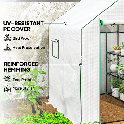 Outsunny 143 x 140cm Walk-In Greenhouse, with Accessories - White 