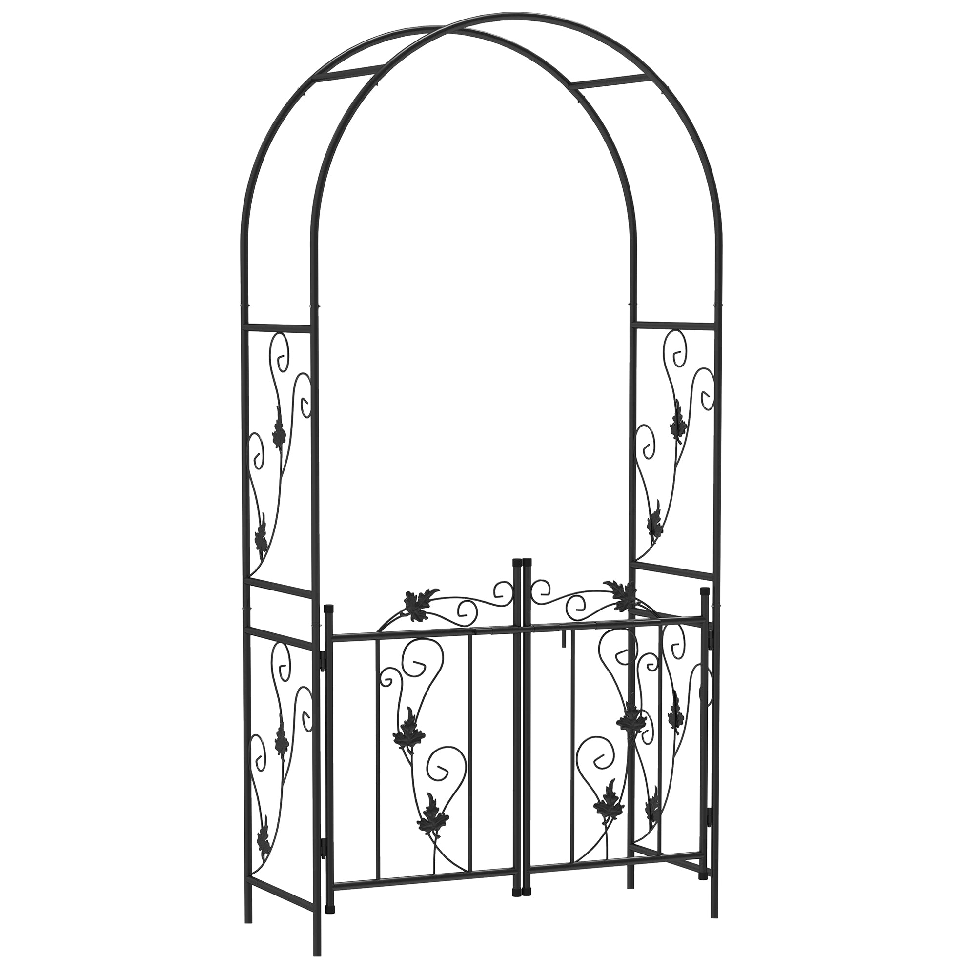 Outsunny 2.17m Steel Garden Arch with Gate, Wedding Arch for Outdoor, Garden, 107W x 45D x 217H cm Black 