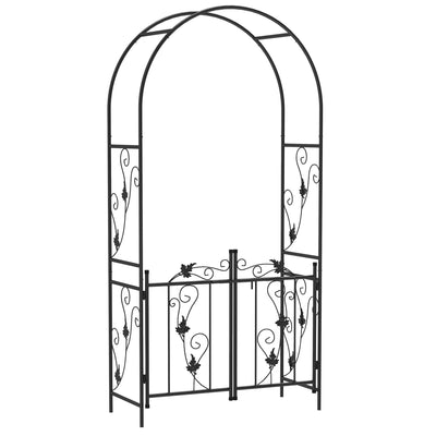 Outsunny 2.17m Steel Garden Arch with Gate, Wedding Arch for Outdoor, Garden, 107W x 45D x 217H cm Black 