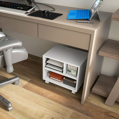 HOMCOM Three-Compartment Printer Cabinet, with Wheels - White 