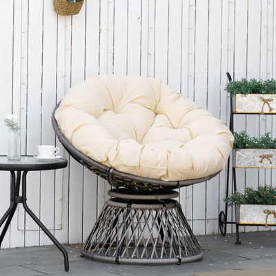 Outsunny 360° Swivel Rattan Moon Bowl Chair Round Lounge Garden Wicker Basket Seat with Padded Cushion Oversized for Outdoor Indoor, Beige 