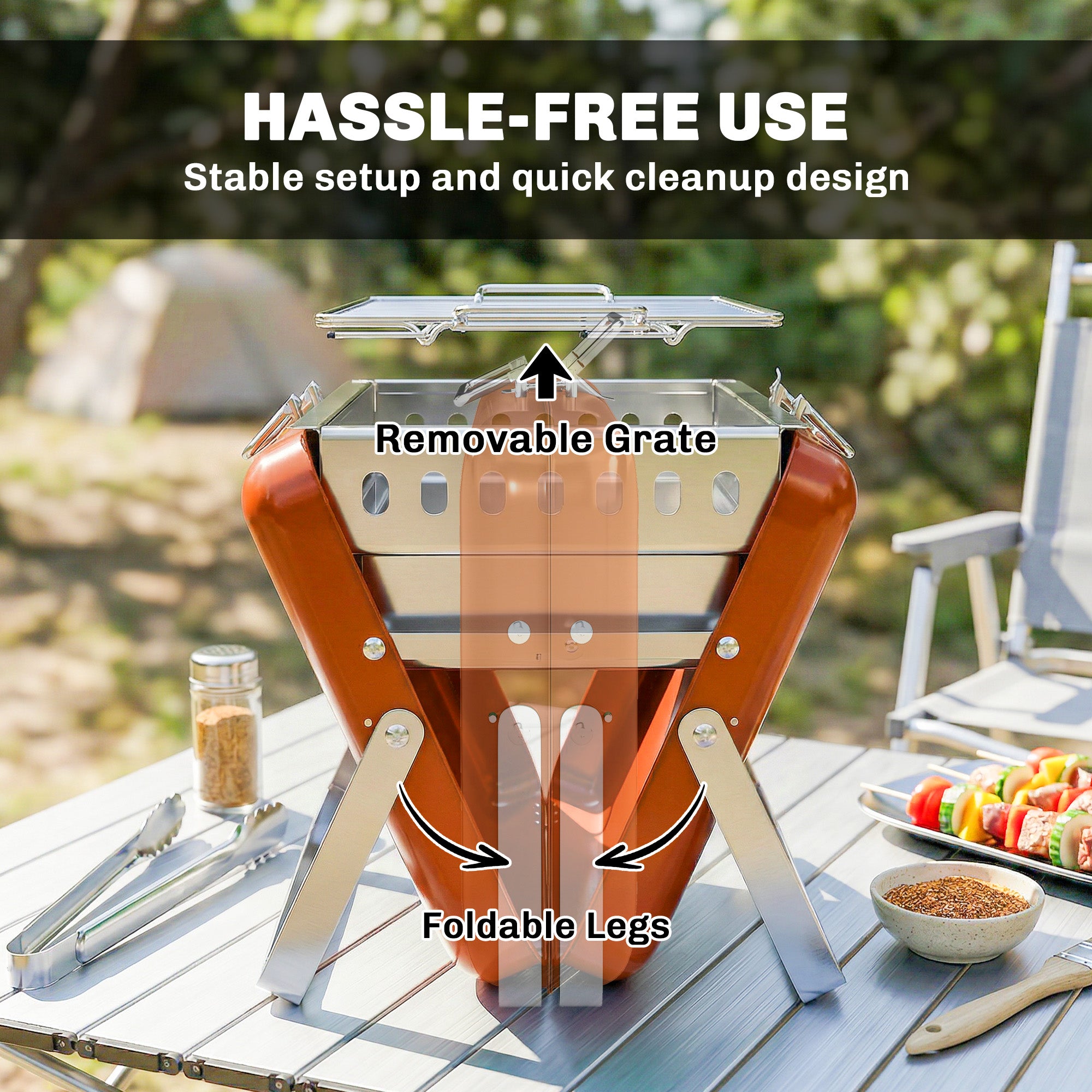 Outsunny Charcoal BBQ Grill Portable Stainless Steel Barbecue with Tilting Grate for Camping Picnic Garden Orange 