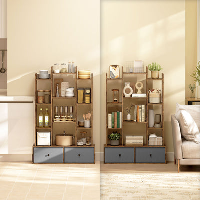 HOMCOM 12 Shelf Storage Unit, with Drawers - Brown 