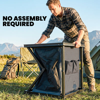 Outsunny Camping Camping Cupboards, Folding Portable Kitchen Table with 3-Tier Storage, Black 