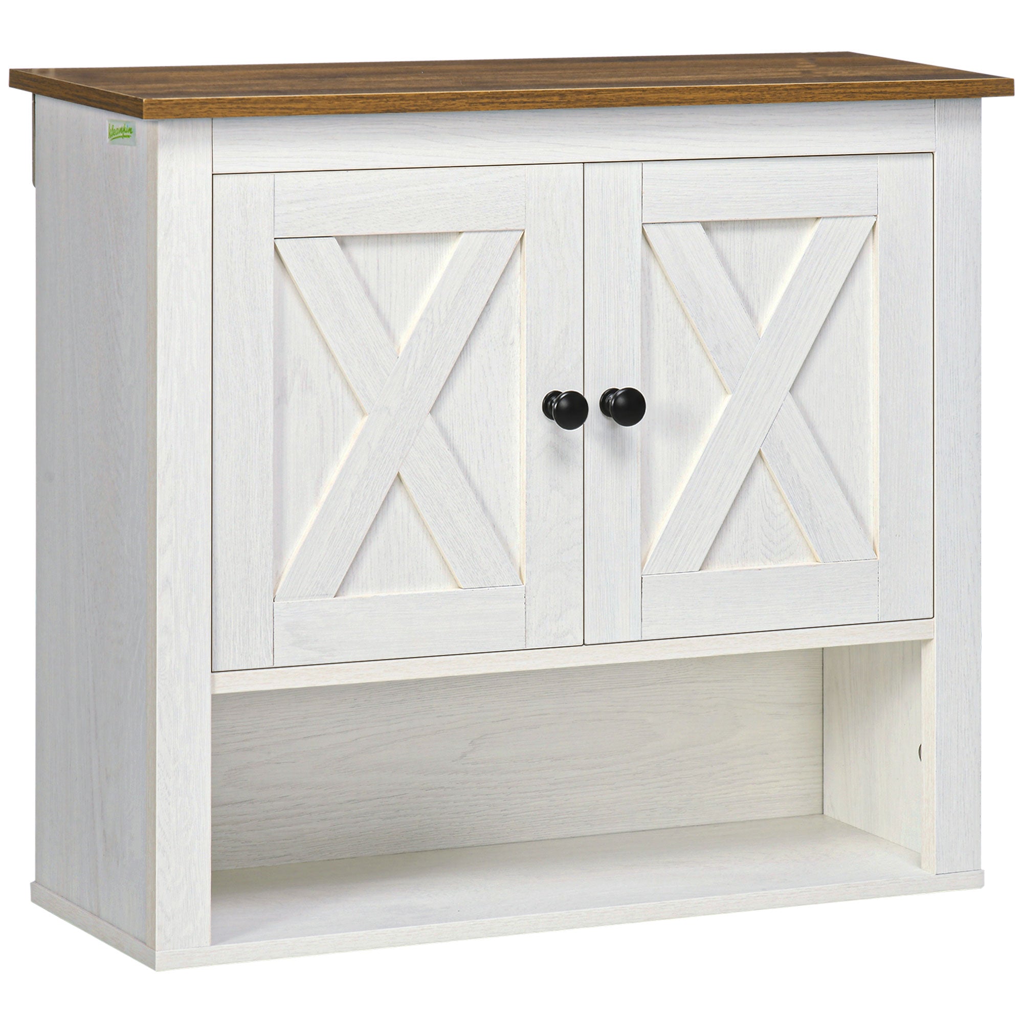 kleankin On-Wall Farmhouse Bathroom Storage Cabinet - White 