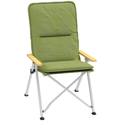 Outsunny Portable Camping Chair for Adults, High Back Folding Chair with Padded Seat and Carry Bag, Outdoor Recliner for Hiking, Fishing, Beach and Picnic, Green 