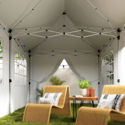 Outsunny 3 x 6m Pop Up Gazebo with Sides, UPF50+ Height Adjustable Marquee Party Tent, Wedding Canopy, Instant Event Shelter with Carry Bag and Sand Bags for Garden, White 