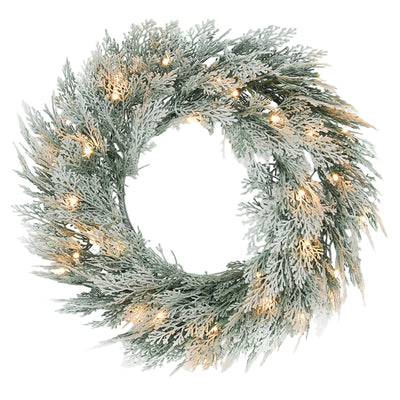 HOMCOM 60cm/ 24inch Flocked Prelit Christmas Wreath 
