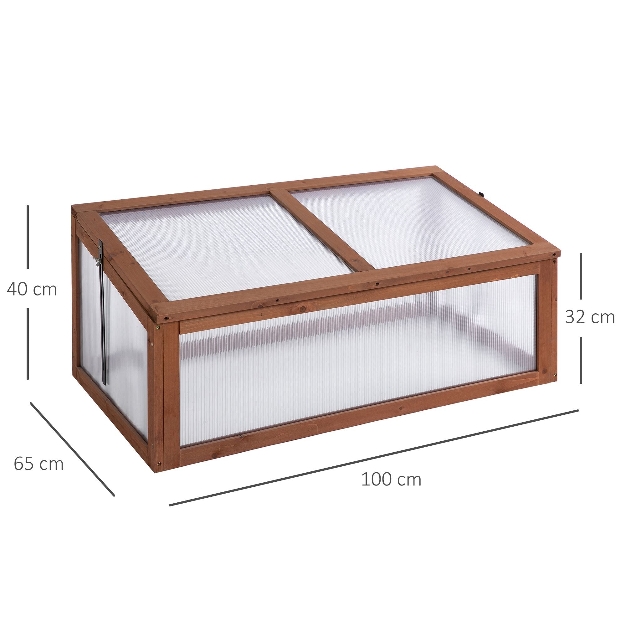 Outsunny Wooden Cold Frame, Small Polycarbonate Greenhouse for Plants with Openable & Tilted Top Cover, Brown, 100 x 65 x 40cm 