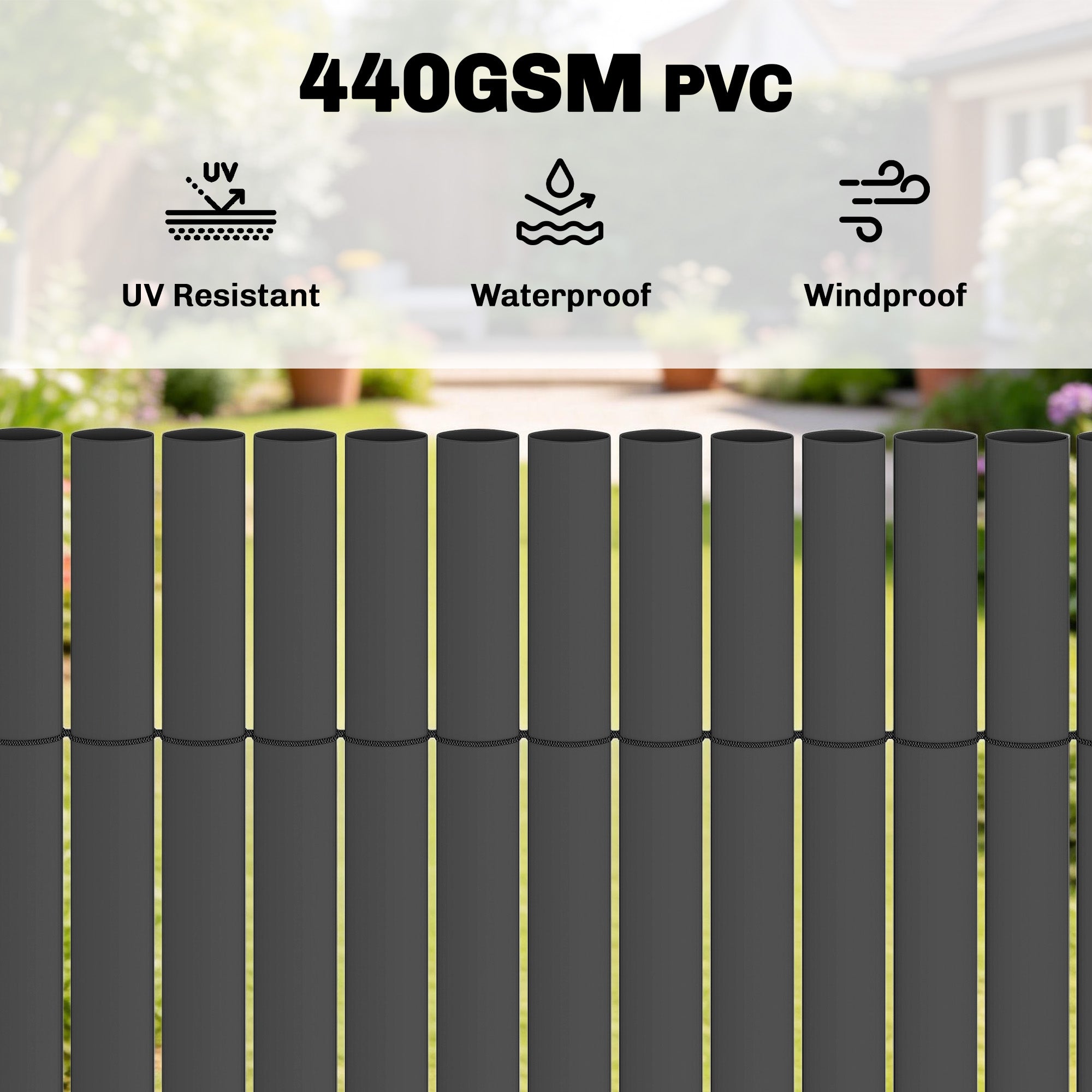 Outsunny 2Pcs Plastic Privacy Screening Fence, 1m x 3 m Waterproof Windbreak Fence, Dark Grey 