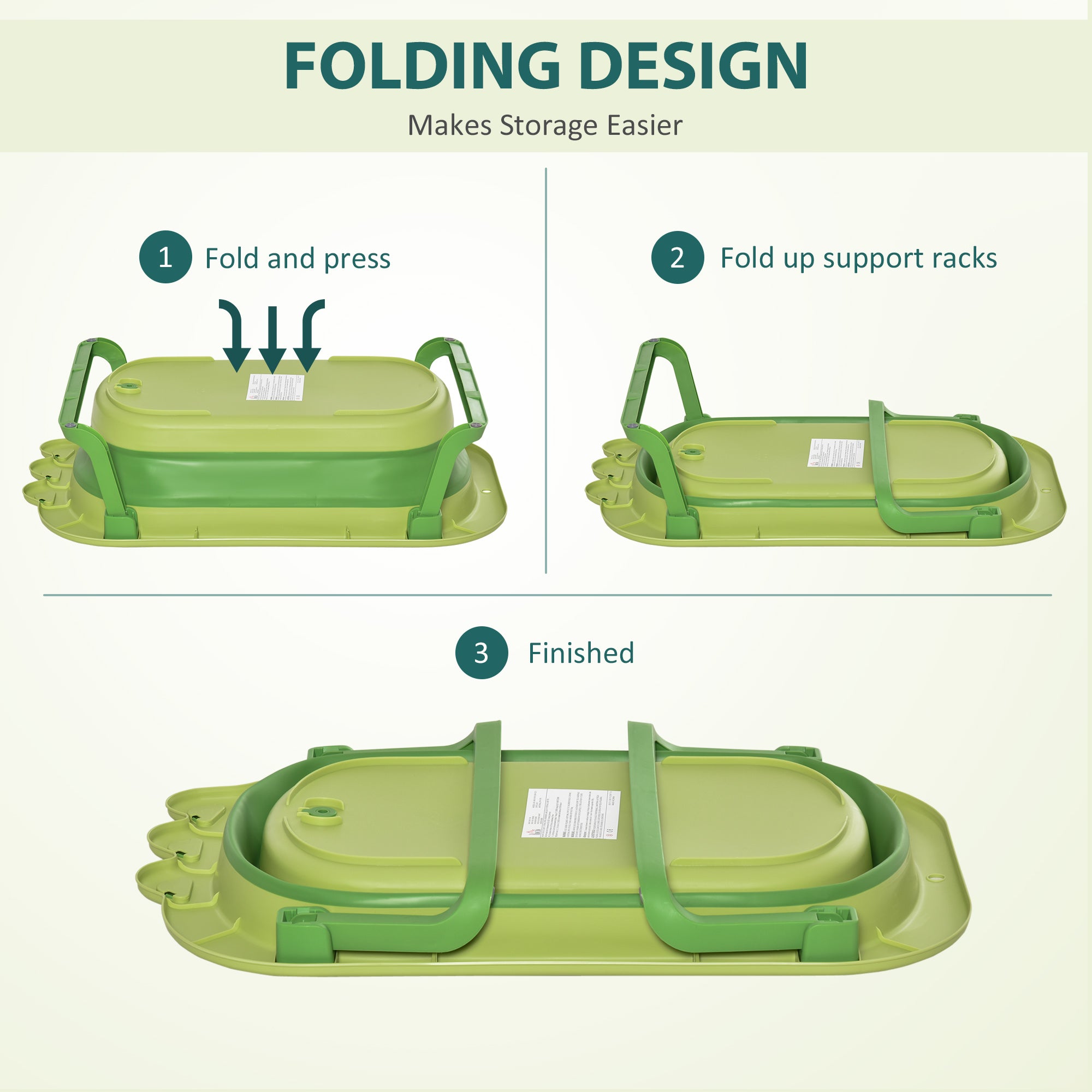 HOMCOM Baby Bath Tub for Toddler Kids Infant Ergonomic Foldable Secure Non-Slip Portable with Baby Cushion for 0-3 Years Green 