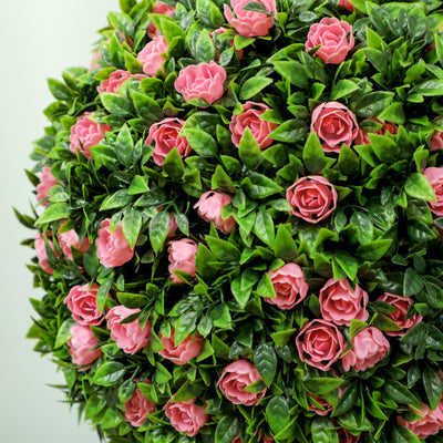 HOMCOM Set of 2 Decorative Artificial Plants, Ball Topiary Tree with Rose Flower in Pot, Fake Plants for Home Indoor Outdoor Decor, 60cm, Pink 