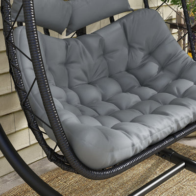 Outsunny Two-Seater Steel Frame Hanging Egg Chair - Black 