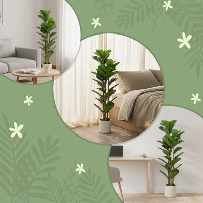 HOMCOM 120cm Set of 2 Artificial Fiddle Leaf Fig Trees - Green