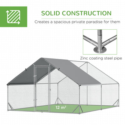 PawHut Walk In Chicken Run with Chicken Activity Shelf and Cover, 3 x 4 x 2m 