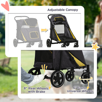 PawHut Foldable Pet Stroller, with Universal Wheels, Shock Absorber, for Medium and Large Dogs - Grey 