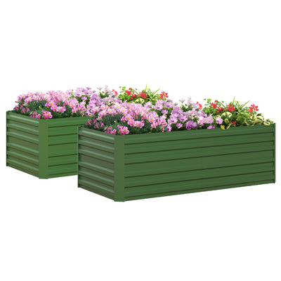 Outsunny Set of 2 Raised Beds for Garden, Galvanised Steel Outdoor Planters with Multi-reinforced Rods for Vegetables, Plants, Flowers and Herbs, 180 x 90 x 59 cm, Green 