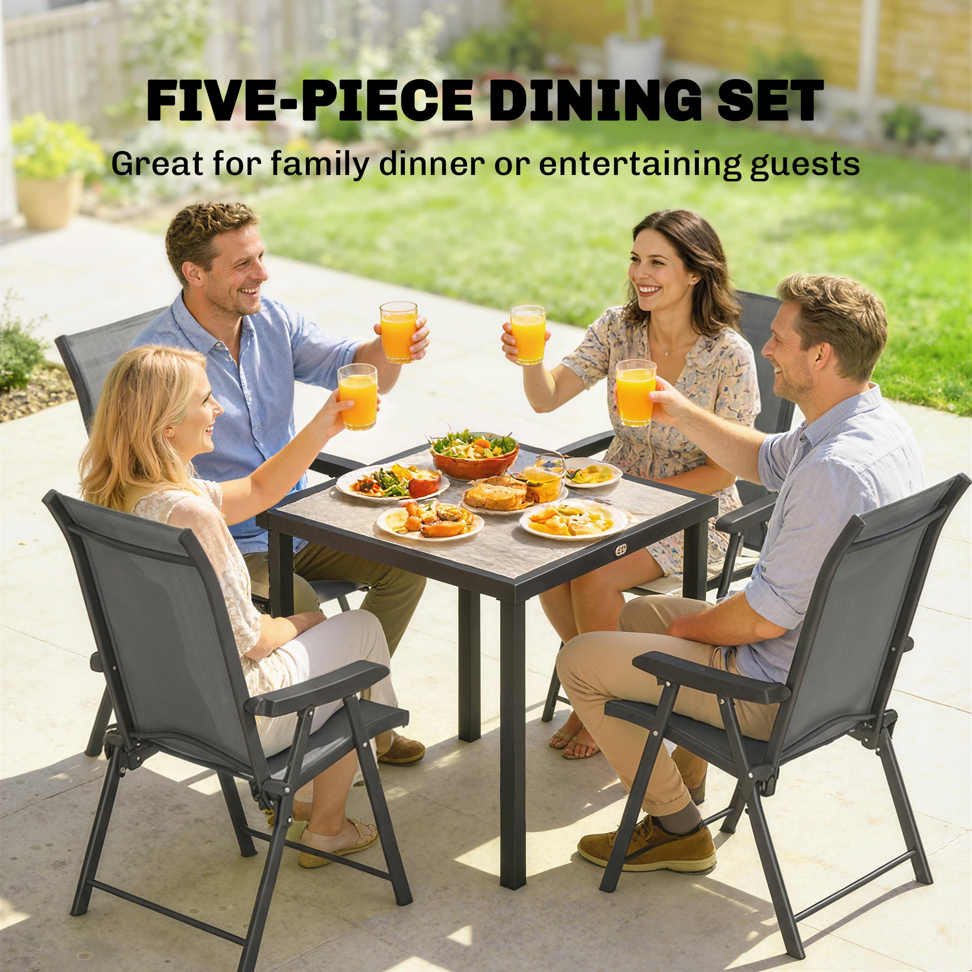 Outsunny 5 Pieces Outdoor Dining Set, Garden Dining Set for 4 with Square Table and Folding Chairs, Grey 