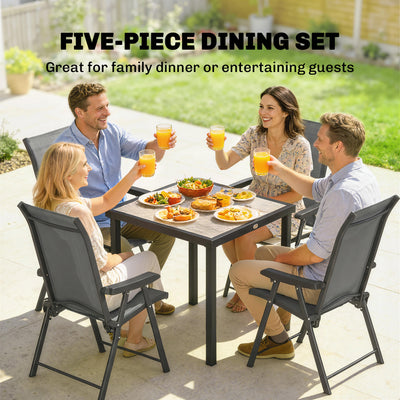 Outsunny 5 Pieces Outdoor Dining Set, Garden Dining Set for 4 with Square Table and Folding Chairs, Grey 
