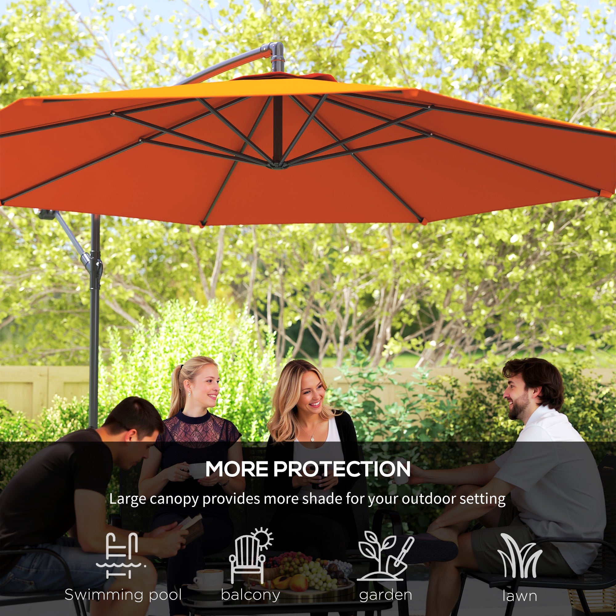 Outsunny 2.45m Overhanging Cantilever Parasol, with Cross Base - Orange 