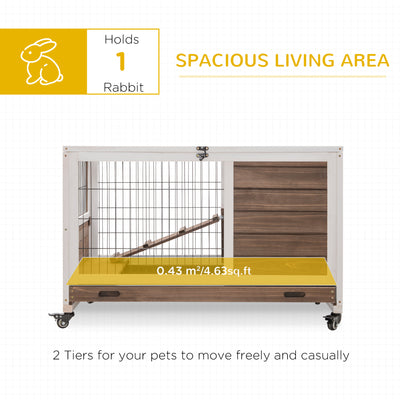 PawHut Wooden Guinea Pig Hutch, 2-Floor Bunny Cage w/ Enclosed Run Area, Brown 