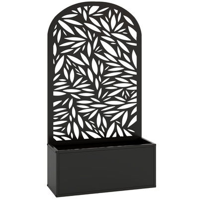 Outsunny Metal Garden Bed for Garden with Trellis, Wall Mounted or Freestanding Raised Planter with Curved Privacy Screen 