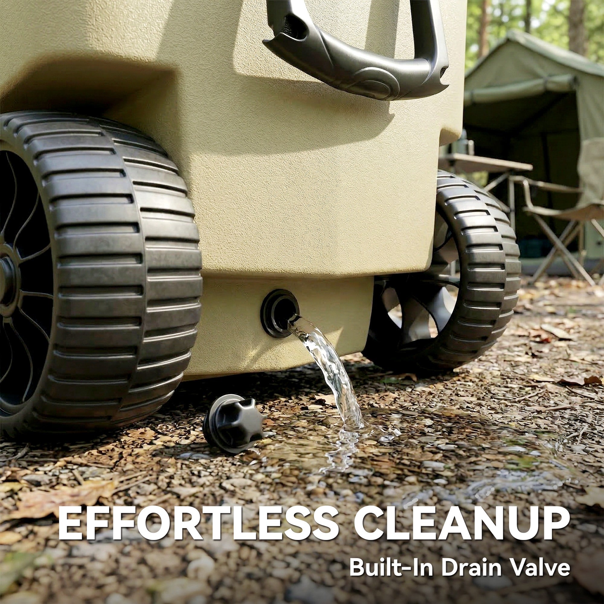 Outsunny 70L Insulated Cool Box with Wheels, Portable Ice Cooler with Handle, Lid and Drain Valve, Khaki 