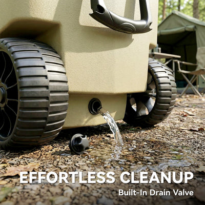 Outsunny 70L Insulated Cool Box with Wheels, Portable Ice Cooler with Handle, Lid and Drain Valve, Khaki 