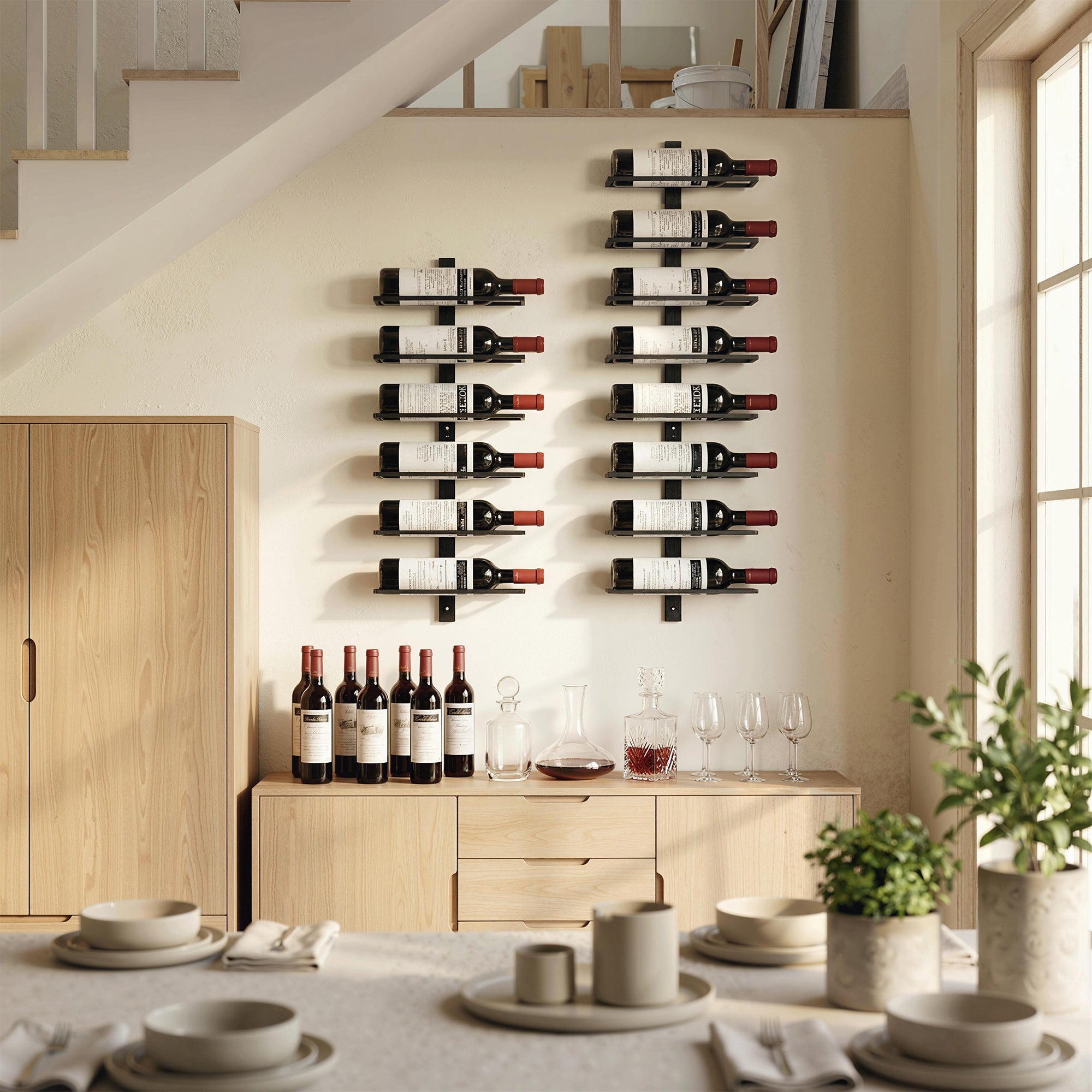 HOMCOM Wall Mounted Wine Rack, 8 Tier Metal Wine Display Rack, Storage Holder for Kitchen, Black 