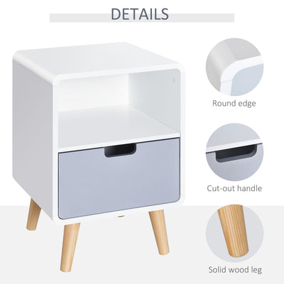 HOMCOM Wooden Bedside Table End Nightstand With Drawer Wood Lamp Desk Storage Unit Bedroom Scandinavian Nordic Style 