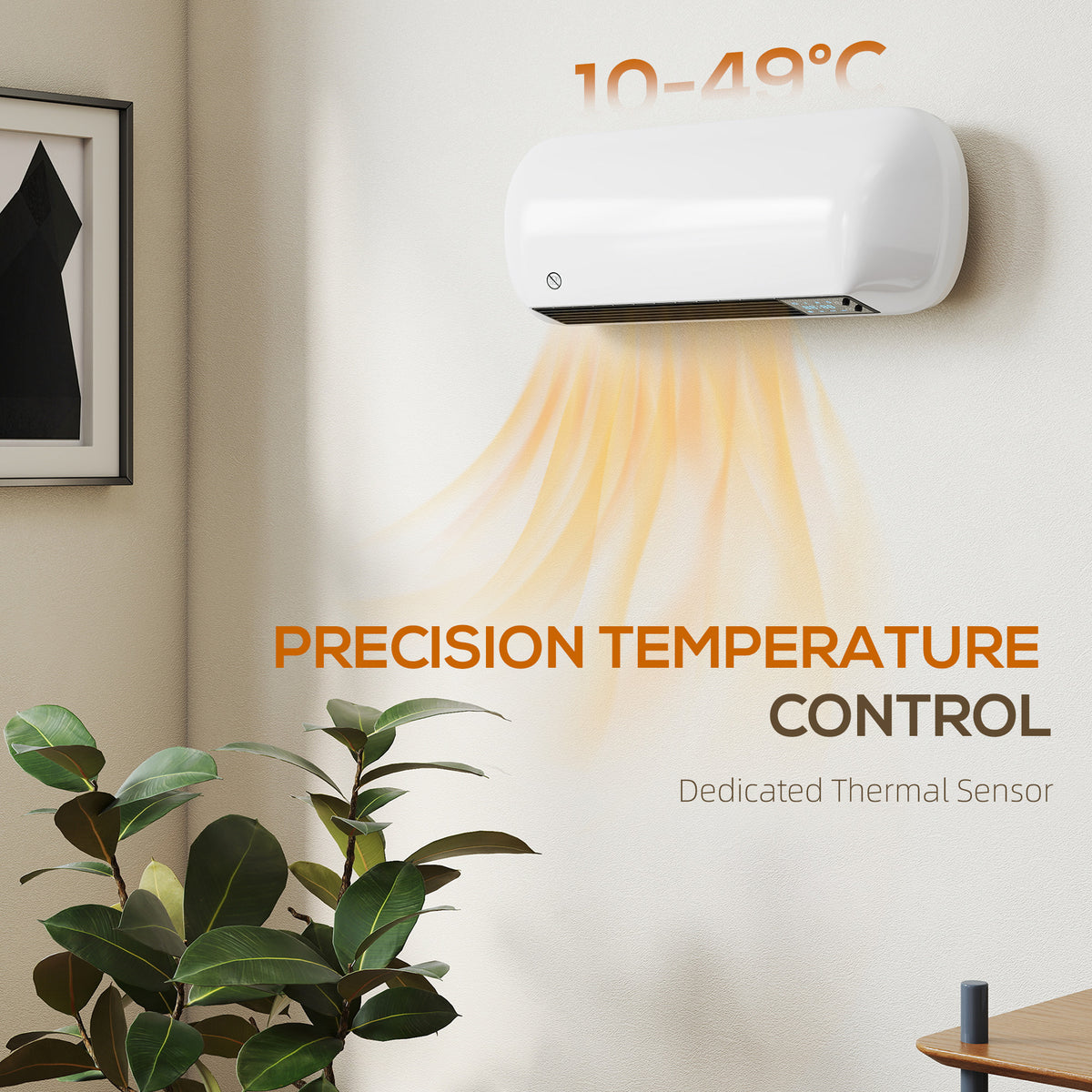 HOMCOM 2000W PTC Ceramic Fan Heater, Wall Mounted, 30° Oscillation, 50L x 19W x 14H cm - White