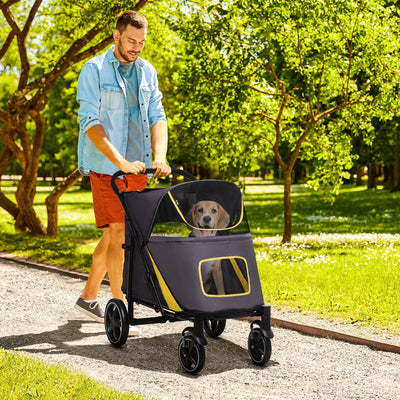 PawHut Foldable Pet Stroller, with Universal Wheels, Shock Absorber, for Medium and Large Dogs - Grey 