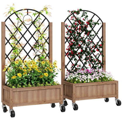 Outsunny Wooden Planter, with Metal Trellis - Brown/Black 