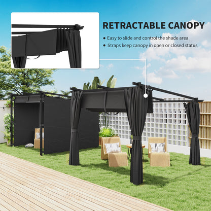 Outsunny 3 x 3 m Retractable Roof Pergola, with Curtains - Dark Grey 