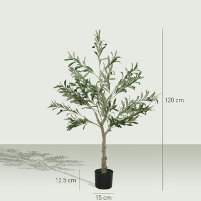 HOMCOM 4ft/ 120cm Decorative Artificial Plant, Silk Olive Tree with 450 Leaves and 20 Olive Fruits in Pot, Fake Plant for Home, Office, Living Room, Indoor Decor 
