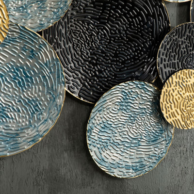 HOMCOM 3D Metal Wall Art Modern Circle Hanging Wall Sculptures Home Decor for Living Room Bedroom Dining Room, Blue Black Gold 