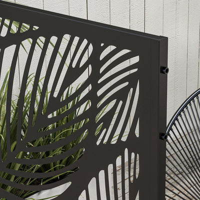 Outsunny Metal Decorative Privacy Screen Outdoor Divider, Black Leaf 