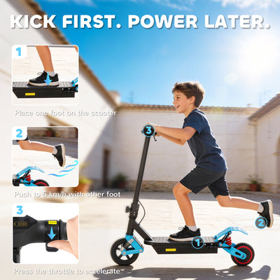 AIYAPLAY Foldable Kids Electric Scooter with LCD Display, Dual Shock Absorption, Up to 15 KM/H, Max Range 6 KM for Age 6-14, Blue 