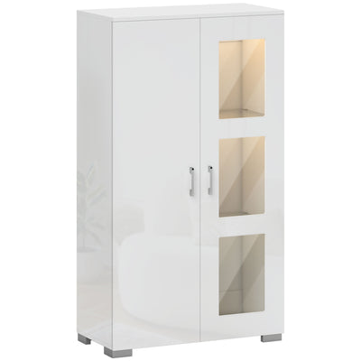 HOMCOM High Gloss Sideboard, Display Cabinet with 16-Colour RGB LED Lights and Remote Control, Modern Storage Cupboard with Glass Doors and Shelves for Living Room, Dining Room, Kitchen, White 