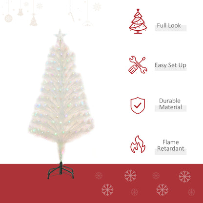 HOMCOM 4 Feet Prelit Artificial Christmas Tree with Fiber Optic LED Light, Holiday Home Xmas Decoration, White 