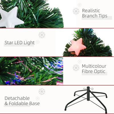 HOMCOM 5FT Prelit Artificial Christmas Tree Fibre Optic Star LED Light Holiday Home Xmas Decoration with LED Light for Indoor Party, Green 