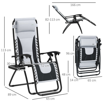 Outsunny Zero Gravity Lounger Chair Set of 2, Folding Reclining Patio Chair with Padded Seat, Cup Holder, Soft Cushion and Headrest for Poolside, Camping, Grey 