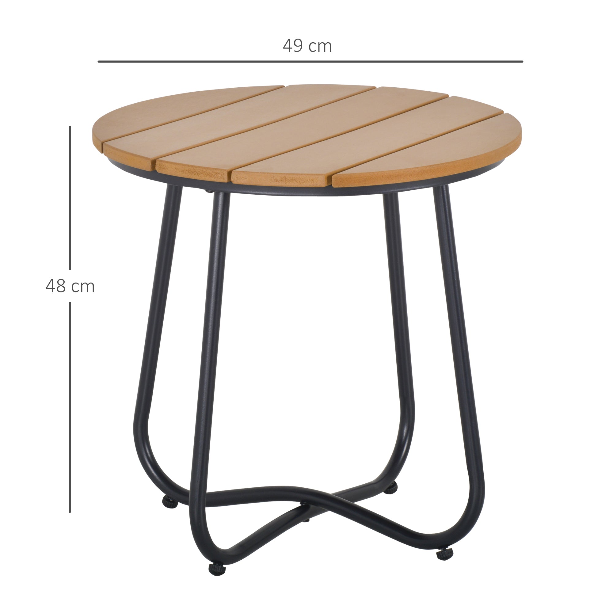 Outsunny Round Outdoor Side Table Adjustable Leg Pads Garden Table 49 x 49 x 48 cm Natural Wood & Black 