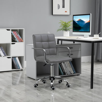 Vinsetto PU Leather Home Office Desk Chair, Computer Chair with Mid Back, Arm, Swivel Wheels, Adjustable Height, Grey 