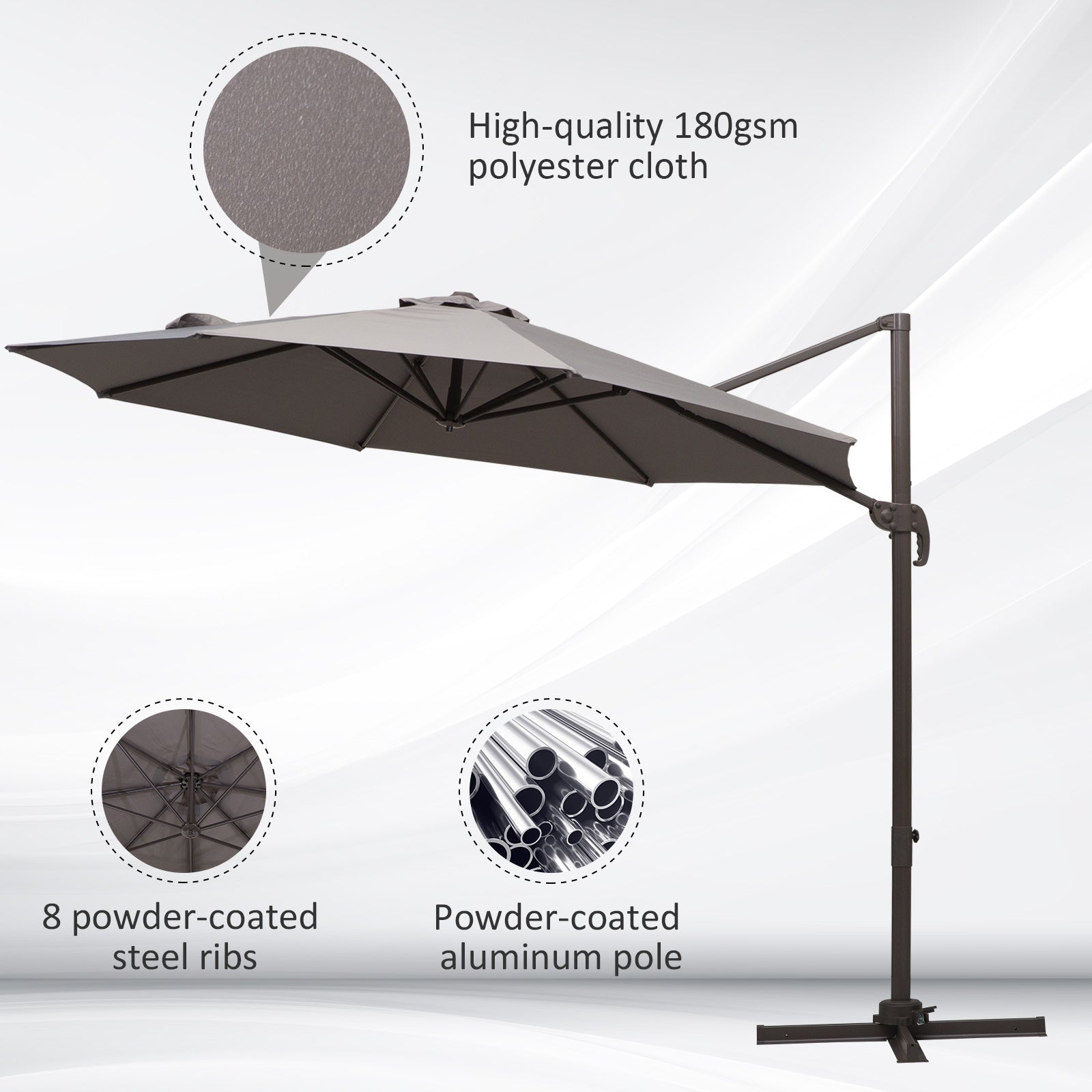 Outsunny 3m Cantilever Aluminium Frame Outdoor Garden Parasol Grey 