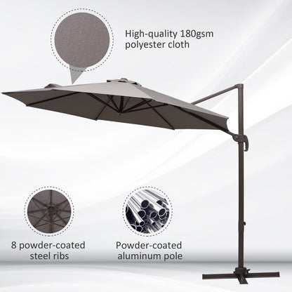Outsunny 3m Cantilever Aluminium Frame Outdoor Garden Parasol Grey 