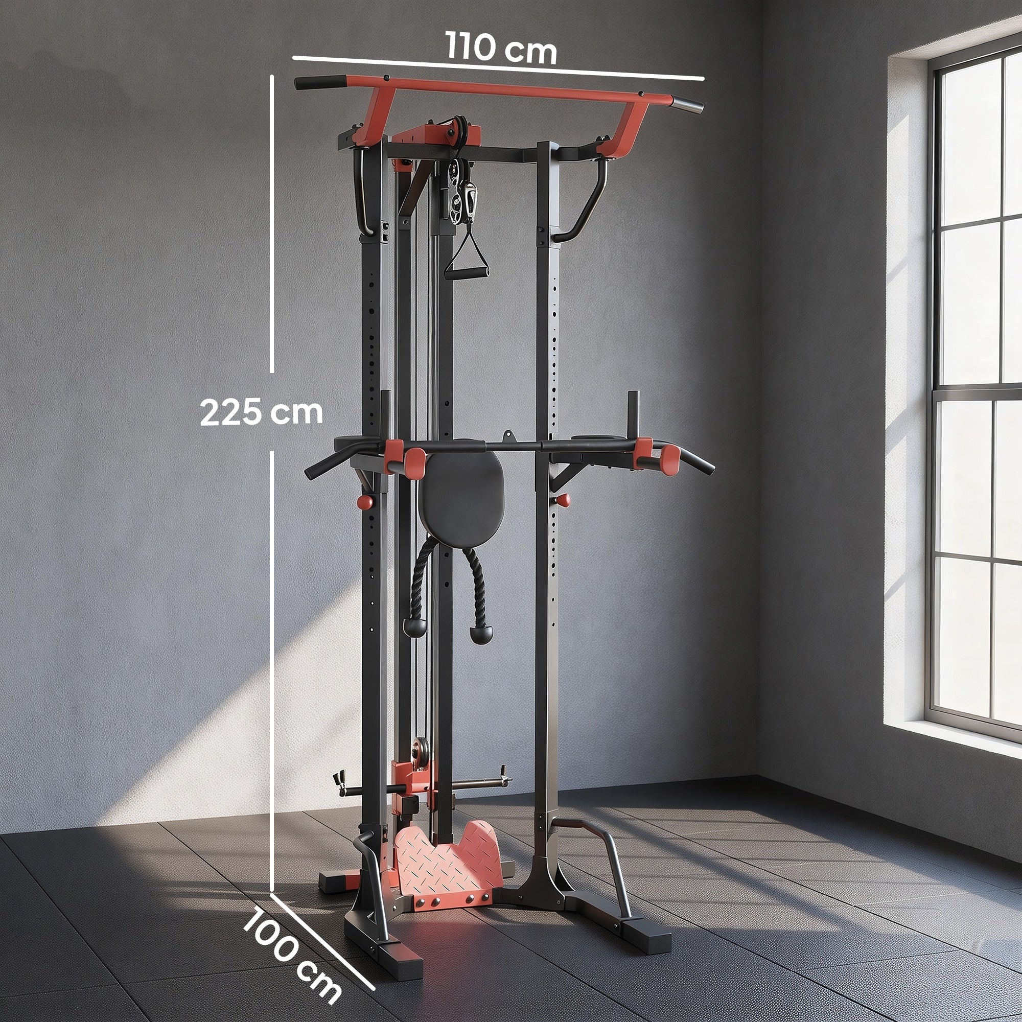 SPORTNOW Power Tower with Lat Pull Down Machine, Pull Up Bar, Dip Station, Adjustable Height Power Pack for Home Gym 