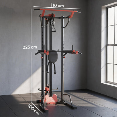 SPORTNOW Power Tower with Lat Pull Down Machine, Pull Up Bar, Dip Station, Adjustable Height Power Pack for Home Gym 